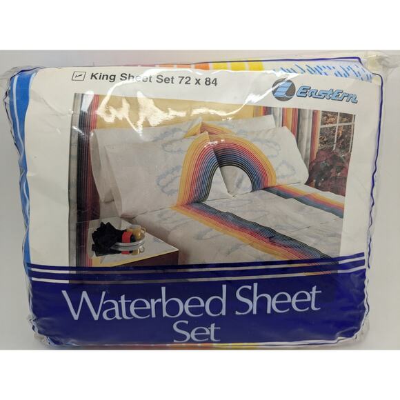 Vintage NOS Rainbow Pride King Size Waterbed Sheets King Size 72x84 Eastern - Picture 2 of 3